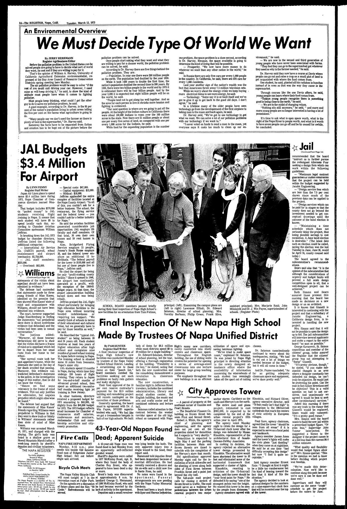 Willie the Woodcutter and Napa Register coverage: 03/13/73 Page 2A
